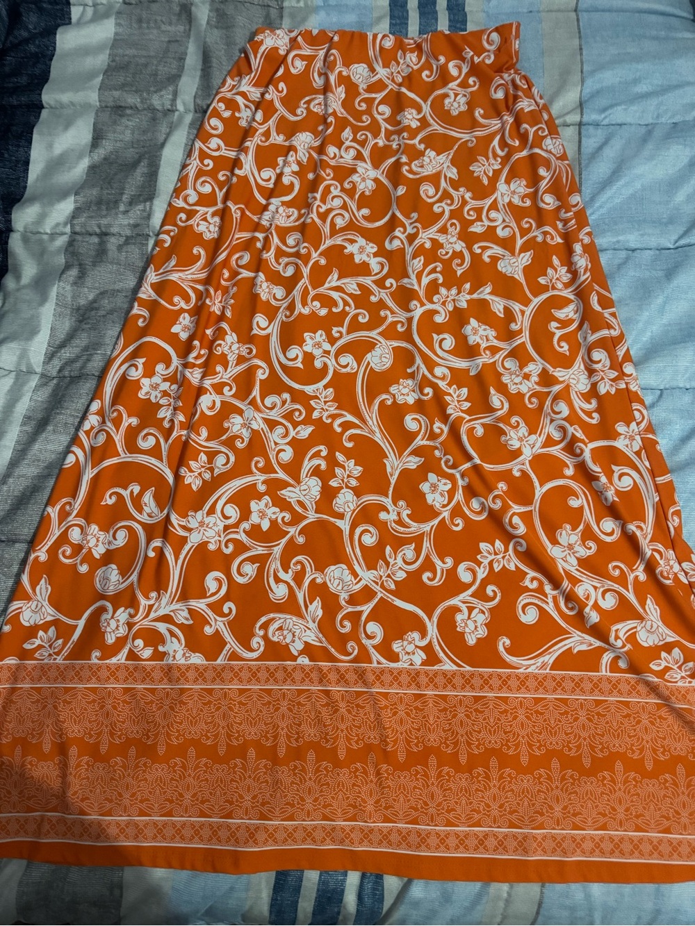 Vince Camuto Orange and White Printed Maxi Skirt